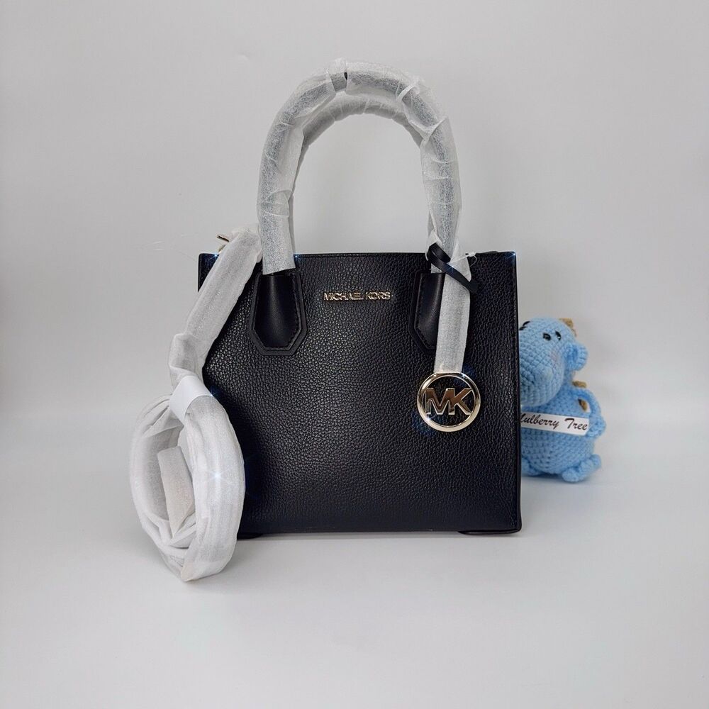 Michael Kors MK Medium Mercer Messenger Crossbody Leather Bag In Black Gold $448